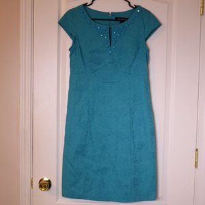 Knee Length Blue Cap Sleeve Formal Dress